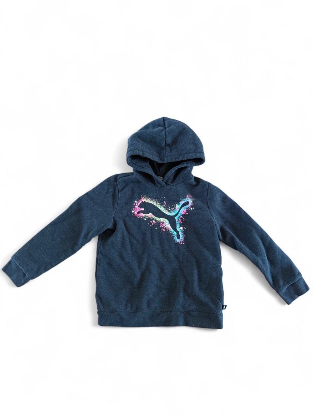 Puma Kids Dark Blue Hoodie with Multicolor Splash Logo